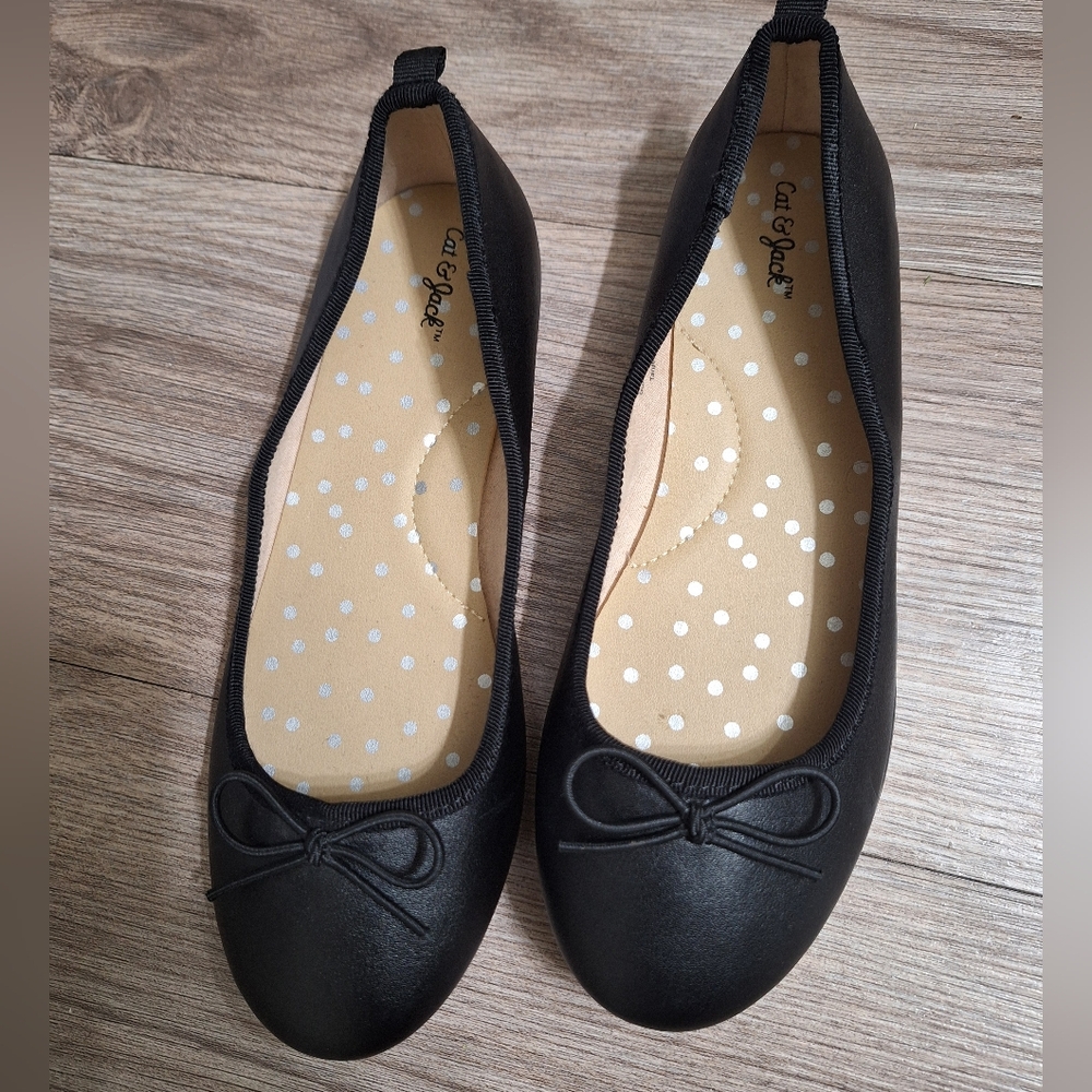 Cat & Jack Girl Black Flats with Bow Detail